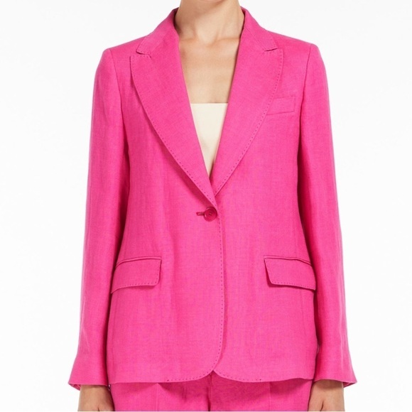 WEEKEND MAX MARA Nalut Linen Canvas Single Breast Blazer Size 8 Fuchsia $575 NWT - Picture 1 of 16